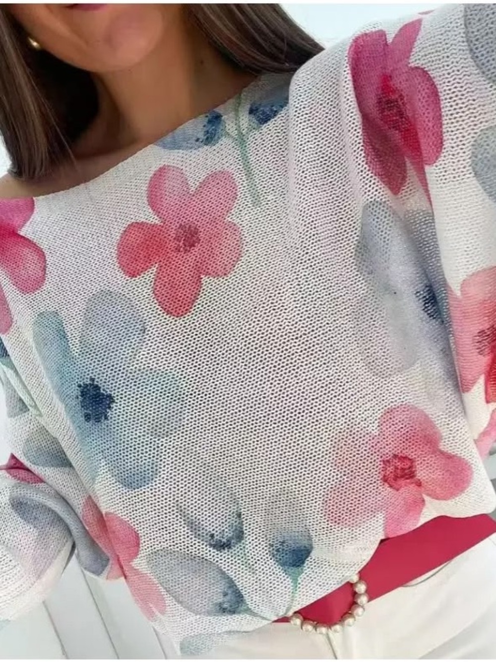 Floral Knit Top in Pink & Blue
